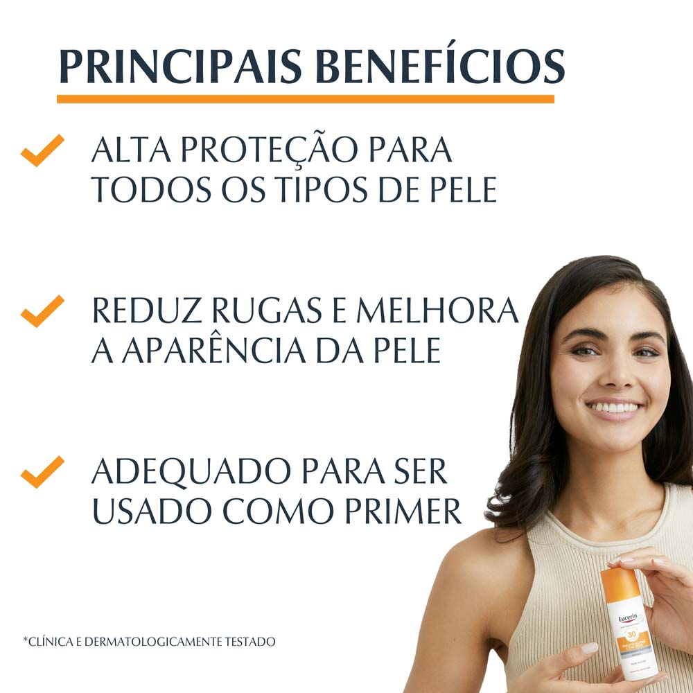 Protetor Solar Facial Eucerin - Sun Fluido Anti-Idade Creme Facial FPS50 50ml